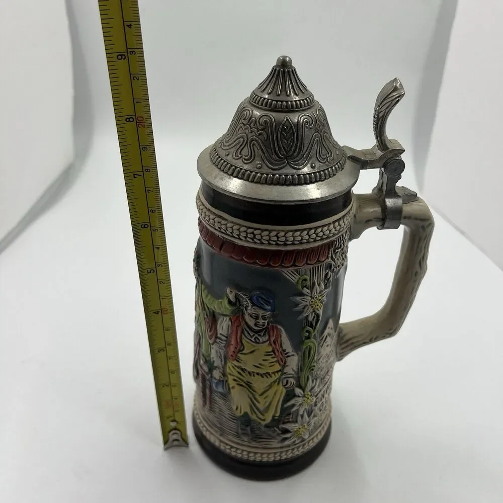 Vintage Handarbeit Gerzit Gerz German Lidded Ceramic Beer Stein